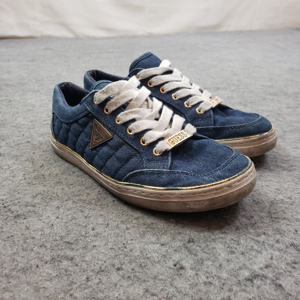 Guess Shoes Womens 7.5 Blue Sneaker Lifestyle Quilted Casual Lace‎ Up Ladies